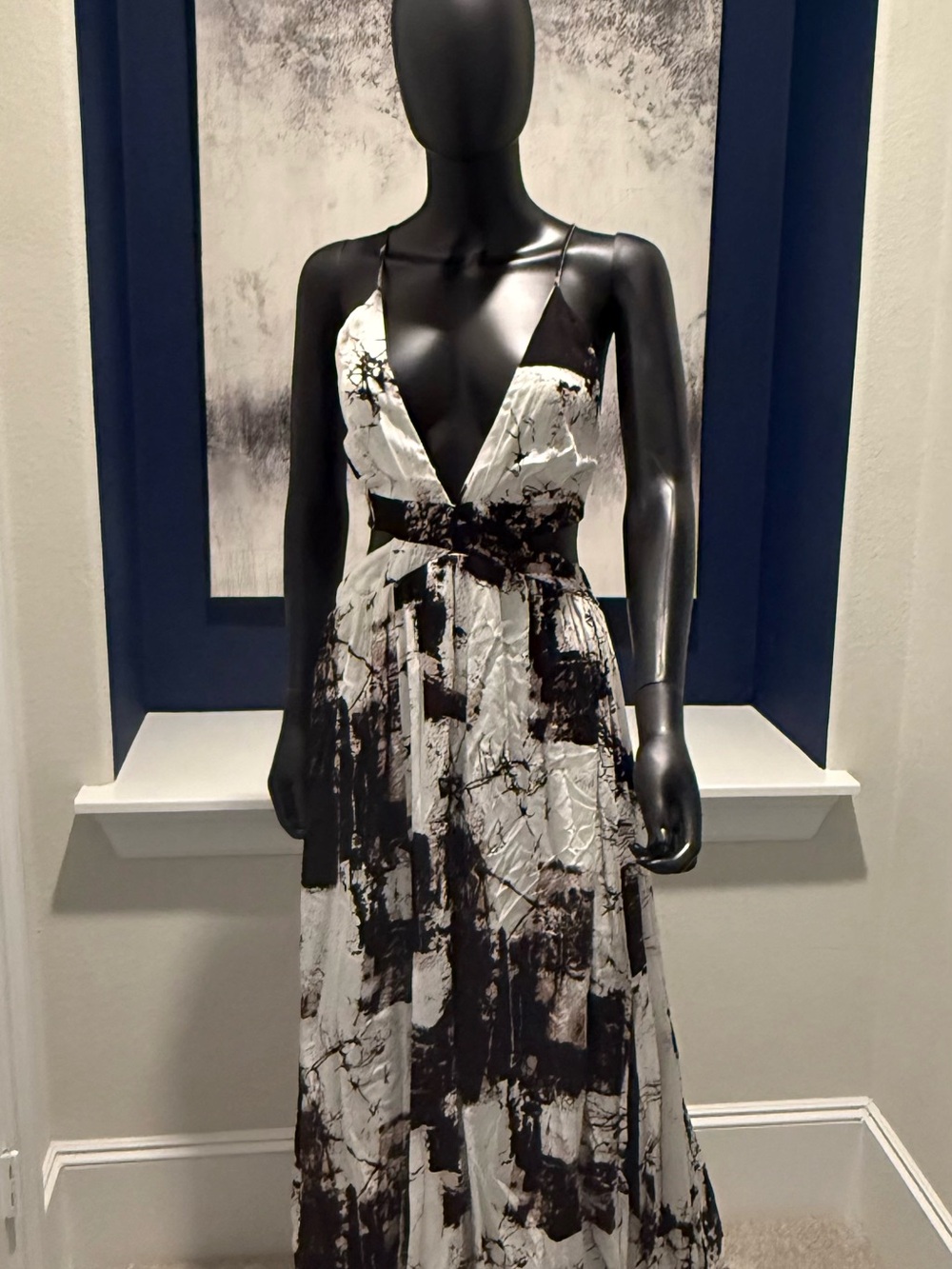 Fashion Nova White and Black Abstract Maxi Dress